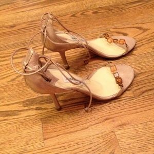 Vintage Jimmy Choo 90’s Y2K minimalist beaded strappy wrap around stiletto heel